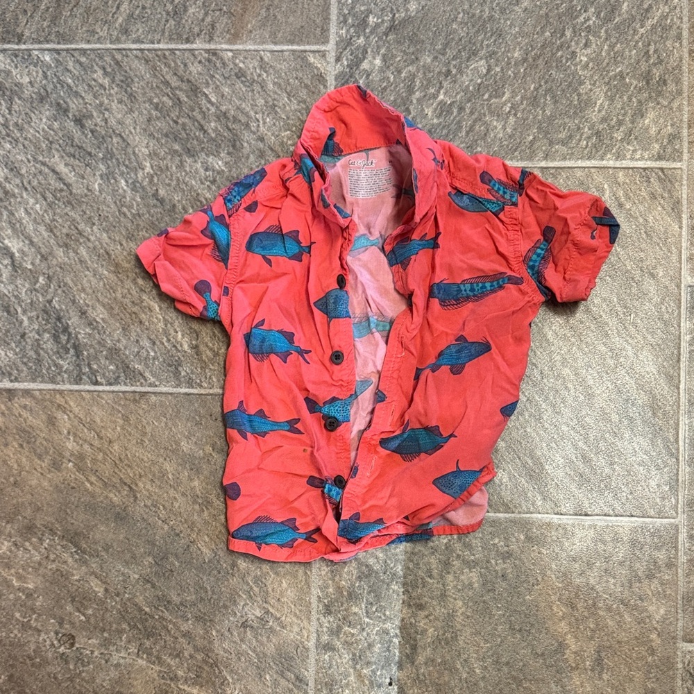 Cat & Jack Red Shirt with Blue Fish Print